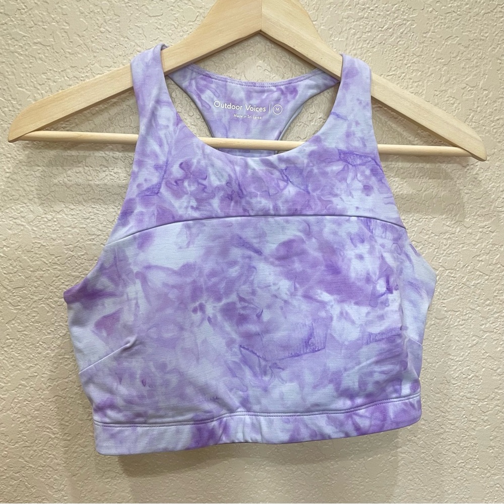 Outdoor Voices Purple Tie Dye Racer Back High Neck Sports Bra Medium Gym Active